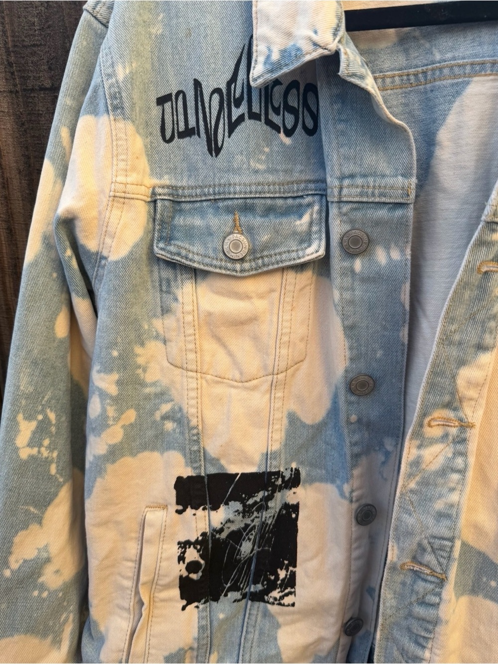 NWT PacSun Bleach Effect Denim Jacket in Light Blue and Cream large - Picture 4 of 7